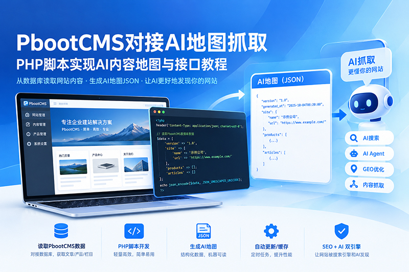 PbootCMS对接AI地图抓取教程PHP自动生成AI内容地图与接口.jpg