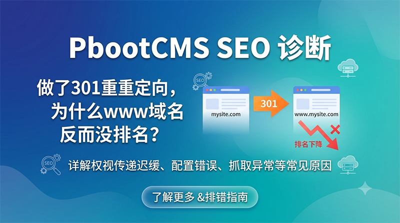 PbootCMS网站做了301重定向，为什么www域名反而没排名？